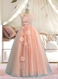 Liana Ball-Gown/Princess Floor-length Flower Girl Dress - Tulle/Lace Sleeveless Scoop Neck With Beading/Flower(s) UKP0015891