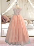 Liana Ball-Gown/Princess Floor-length Flower Girl Dress - Tulle/Lace Sleeveless Scoop Neck With Beading/Flower(s) UKP0015891