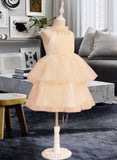 Sally Ball-Gown/Princess Knee-length Flower Girl Dress - Tulle Sleeveless High Neck With Rhinestone UKP0015892