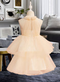 Sally Ball-Gown/Princess Knee-length Flower Girl Dress - Tulle Sleeveless High Neck With Rhinestone UKP0015892