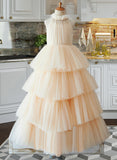 Layla Ball-Gown/Princess Floor-length Flower Girl Dress - Tulle Sleeveless High Neck UKP0015895