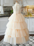 Layla Ball-Gown/Princess Floor-length Flower Girl Dress - Tulle Sleeveless High Neck UKP0015895