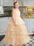 Layla Ball-Gown/Princess Floor-length Flower Girl Dress - Tulle Sleeveless High Neck UKP0015895