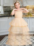 Layla Ball-Gown/Princess Floor-length Flower Girl Dress - Tulle Sleeveless High Neck UKP0015895