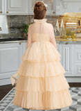 Layla Ball-Gown/Princess Floor-length Flower Girl Dress - Tulle Sleeveless High Neck UKP0015895