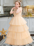 Layla Ball-Gown/Princess Floor-length Flower Girl Dress - Tulle Sleeveless High Neck UKP0015895