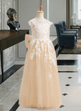 Breanna Ball-Gown/Princess Floor-length Flower Girl Dress - Tulle Short Sleeves Scoop Neck With Lace/Bow(s) UKP0015901