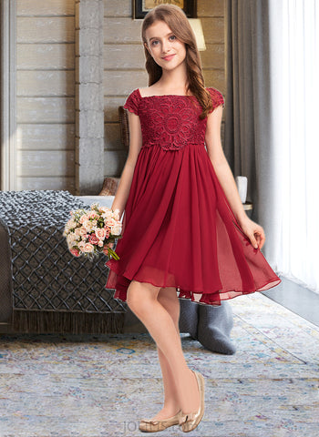 Melanie A-Line Knee-length Flower Girl Dress - Chiffon Short Sleeves Square Neckline UKP0015902