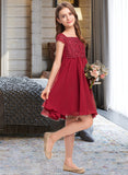 Melanie A-Line Knee-length Flower Girl Dress - Chiffon Short Sleeves Square Neckline UKP0015902