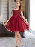 Melanie A-Line Knee-length Flower Girl Dress - Chiffon Short Sleeves Square Neckline UKP0015902