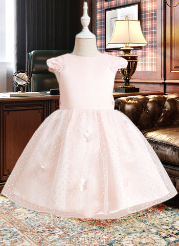 Erika Ball-Gown/Princess Knee-length Flower Girl Dress - Satin/Tulle Sleeveless Scoop Neck With Bow(s) UKP0015904