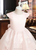 Erika Ball-Gown/Princess Knee-length Flower Girl Dress - Satin/Tulle Sleeveless Scoop Neck With Bow(s) UKP0015904