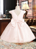 Erika Ball-Gown/Princess Knee-length Flower Girl Dress - Satin/Tulle Sleeveless Scoop Neck With Bow(s) UKP0015904