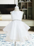 Miriam A-Line Knee-length Flower Girl Dress - Tulle Sleeveless Square Neckline With Beading UKP0015905