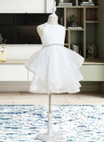 Miriam A-Line Knee-length Flower Girl Dress - Tulle Sleeveless Square Neckline With Beading UKP0015905