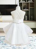 Miriam A-Line Knee-length Flower Girl Dress - Tulle Sleeveless Square Neckline With Beading UKP0015905