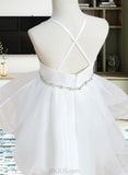 Miriam A-Line Knee-length Flower Girl Dress - Tulle Sleeveless Square Neckline With Beading UKP0015905