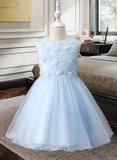 Prudence A-Line Knee-length Flower Girl Dress - Tulle/Lace Sleeveless Scoop Neck With Flower(s) UKP0015907