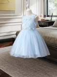 Prudence A-Line Knee-length Flower Girl Dress - Tulle/Lace Sleeveless Scoop Neck With Flower(s) UKP0015907