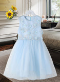 Prudence A-Line Knee-length Flower Girl Dress - Tulle/Lace Sleeveless Scoop Neck With Flower(s) UKP0015907