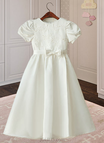 Nathalia A-Line Ankle-length Flower Girl Dress - Satin/Lace Short Sleeves Scoop Neck UKP0015908