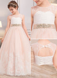 Madeleine Ball-Gown/Princess Floor-length Flower Girl Dress - Satin/Tulle/Lace Sleeveless Scoop Neck With Beading UKP0015909