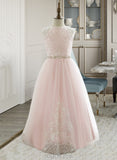 Brooklyn A-Line/Princess Ankle-length Flower Girl Dress - Tulle/Lace Sleeveless Scoop Neck With Rhinestone UKP0015911