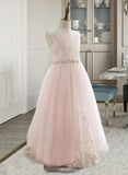 Brooklyn A-Line/Princess Ankle-length Flower Girl Dress - Tulle/Lace Sleeveless Scoop Neck With Rhinestone UKP0015911