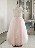 Brooklyn A-Line/Princess Ankle-length Flower Girl Dress - Tulle/Lace Sleeveless Scoop Neck With Rhinestone UKP0015911