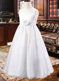 Kailyn Ball-Gown/Princess Ankle-length Flower Girl Dress - Cotton Blends Sleeveless Scoop Neck With Flower(s) UKP0015913