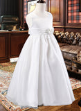 Kailyn Ball-Gown/Princess Ankle-length Flower Girl Dress - Cotton Blends Sleeveless Scoop Neck With Flower(s) UKP0015913