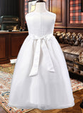 Kailyn Ball-Gown/Princess Ankle-length Flower Girl Dress - Cotton Blends Sleeveless Scoop Neck With Flower(s) UKP0015913