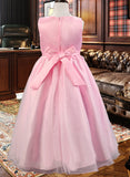 Kailyn Ball-Gown/Princess Ankle-length Flower Girl Dress - Cotton Blends Sleeveless Scoop Neck With Flower(s) UKP0015913