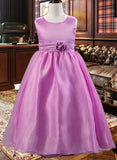 Kailyn Ball-Gown/Princess Ankle-length Flower Girl Dress - Cotton Blends Sleeveless Scoop Neck With Flower(s) UKP0015913