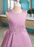 Elsa A-Line Asymmetrical Flower Girl Dress - Satin/Tulle Sleeveless Scoop Neck With Lace/Beading/Bow(s) UKP0015915