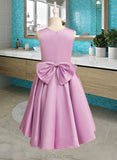 Elsa A-Line Asymmetrical Flower Girl Dress - Satin/Tulle Sleeveless Scoop Neck With Lace/Beading/Bow(s) UKP0015915