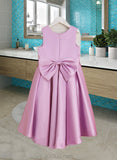 Elsa A-Line Asymmetrical Flower Girl Dress - Satin/Tulle Sleeveless Scoop Neck With Lace/Beading/Bow(s) UKP0015915