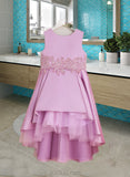 Elsa A-Line Asymmetrical Flower Girl Dress - Satin/Tulle Sleeveless Scoop Neck With Lace/Beading/Bow(s) UKP0015915