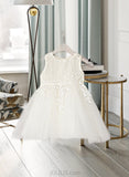 Allie A-Line Knee-length Flower Girl Dress - Satin/Tulle Sleeveless Scoop Neck With Lace UKP0015919