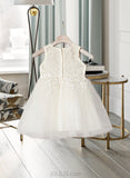 Allie A-Line Knee-length Flower Girl Dress - Satin/Tulle Sleeveless Scoop Neck With Lace UKP0015919