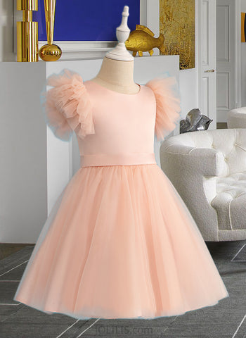 Monserrat A-Line Knee-length Flower Girl Dress - Tulle Short Sleeves Scoop Neck UKP0015921