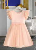 Monserrat A-Line Knee-length Flower Girl Dress - Tulle Short Sleeves Scoop Neck UKP0015921