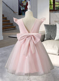 Joanna A-Line Knee-length Flower Girl Dress - Tulle Sleeveless Scoop Neck With Ruffles/Beading/Bow(s) UKP0015922