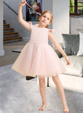 Joanna A-Line Knee-length Flower Girl Dress - Tulle Sleeveless Scoop Neck With Ruffles/Beading/Bow(s) UKP0015922