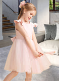 Joanna A-Line Knee-length Flower Girl Dress - Tulle Sleeveless Scoop Neck With Ruffles/Beading/Bow(s) UKP0015922