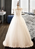 Christine Ball-Gown/Princess Sweep Train Flower Girl Dress - Satin/Tulle Sleeveless High Neck With Beading/Appliques UKP0015923