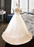 Christine Ball-Gown/Princess Sweep Train Flower Girl Dress - Satin/Tulle Sleeveless High Neck With Beading/Appliques UKP0015923