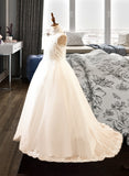 Christine Ball-Gown/Princess Sweep Train Flower Girl Dress - Satin/Tulle Sleeveless High Neck With Beading/Appliques UKP0015923