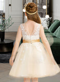 Scarlett A-Line Knee-length Flower Girl Dress - Satin/Tulle/Lace Sleeveless Scoop Neck With Appliques/V Back UKP0015927