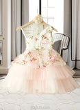 Persis A-Line Knee-length Flower Girl Dress - Tulle Sleeveless One-Shoulder With Flower(s) UKP0015928